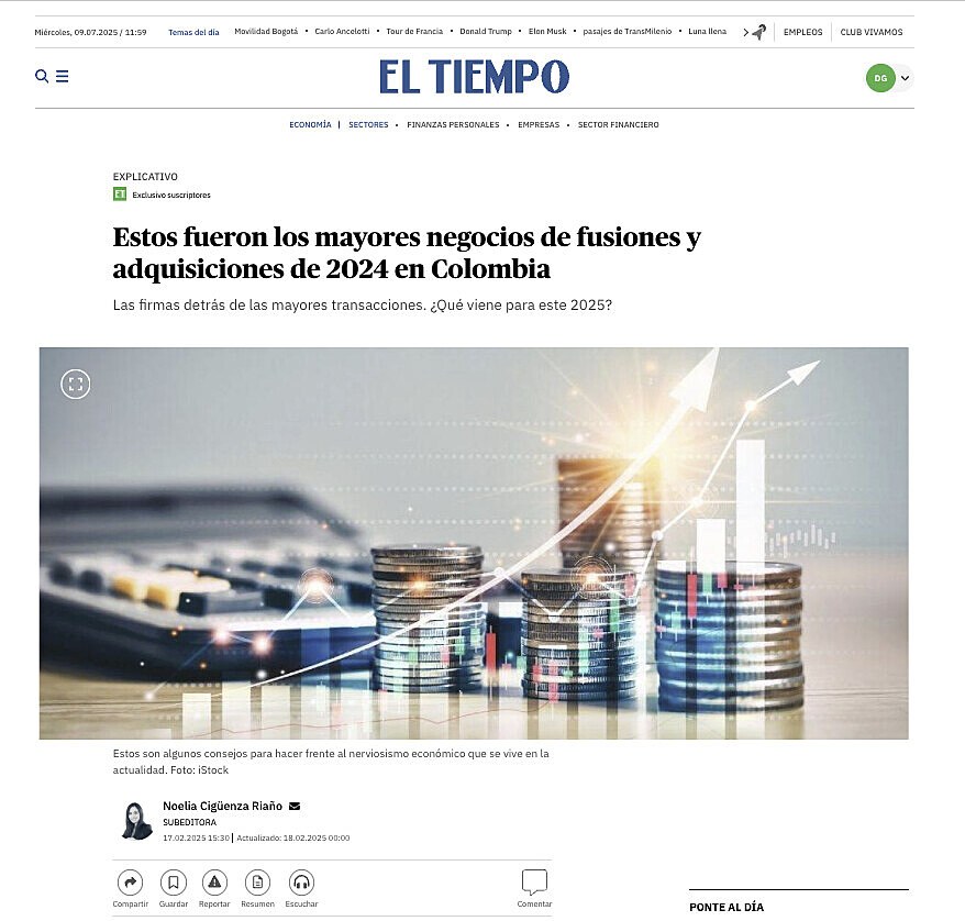 Estos fueron los mayores negocios de fusiones y adquisiciones de 2024 en Colombia